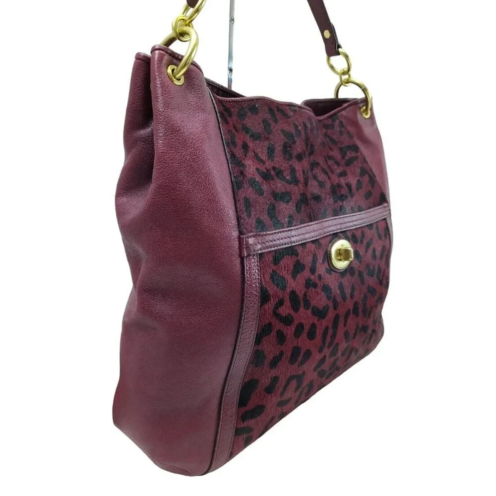 Coach Park Haircalf Leather Turn lock Pocket Large Hobo F24662 Oxblood Burgundy